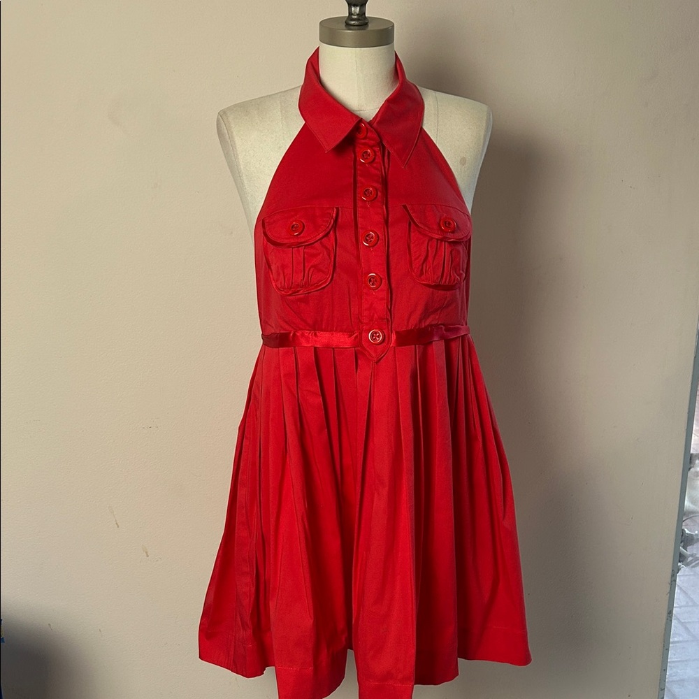 Bebe Red vintage open back pleated rockabilly dress size M